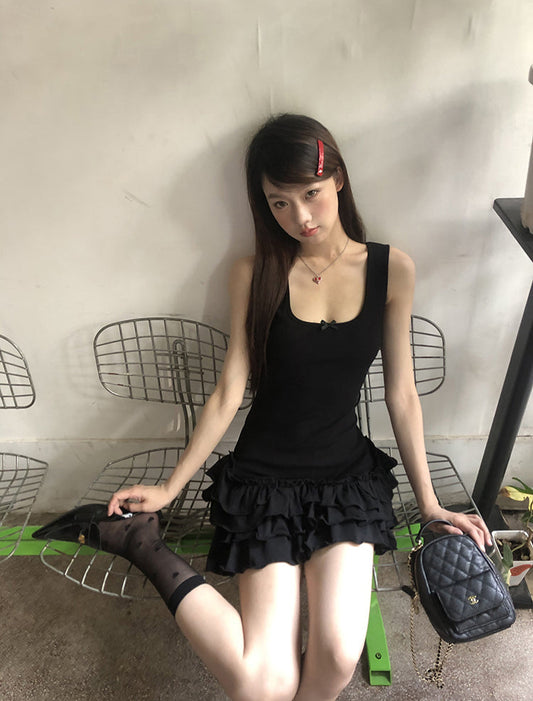 Black Ruffle Skirt Dress