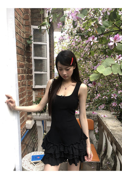 Black Ruffle Skirt Dress