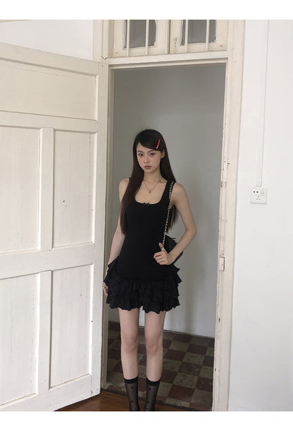 Black Ruffle Skirt Dress