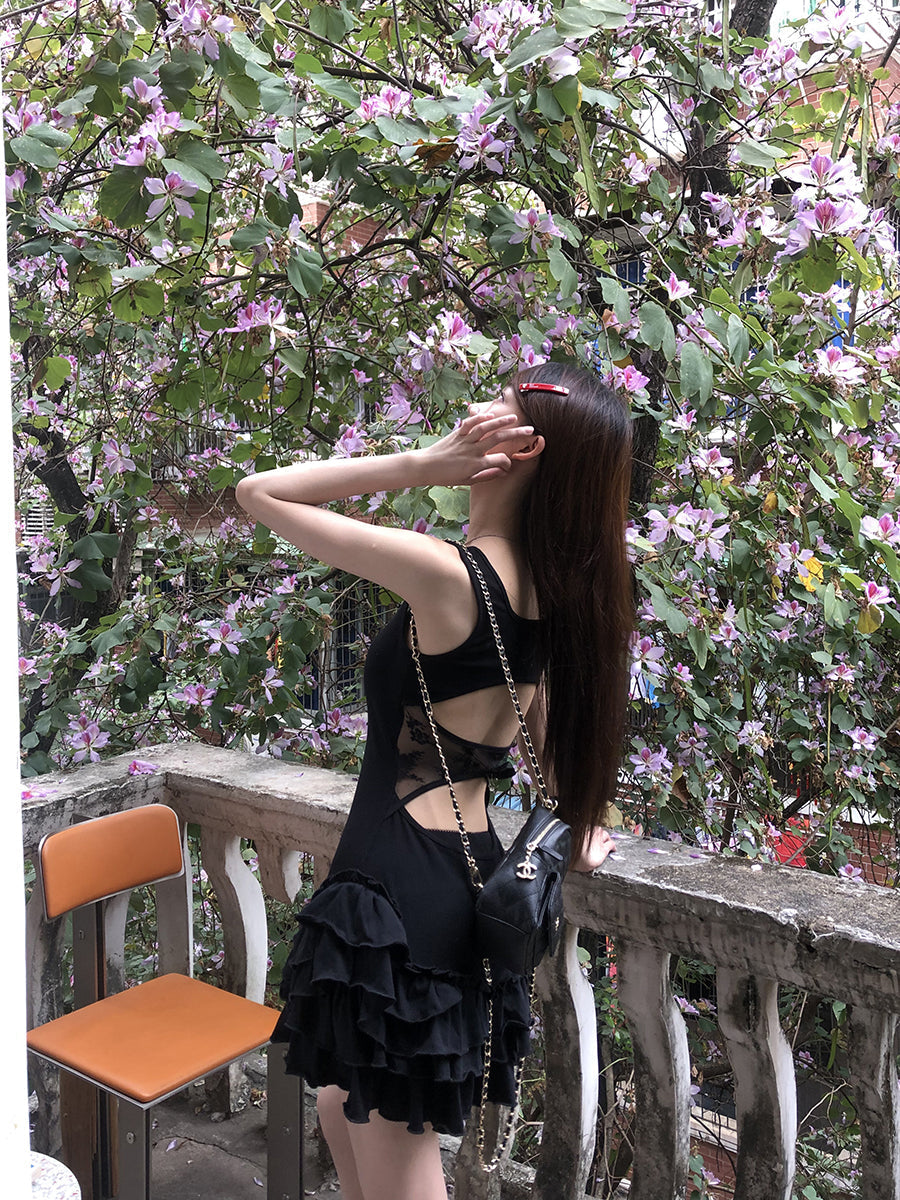 Black Ruffle Skirt Dress