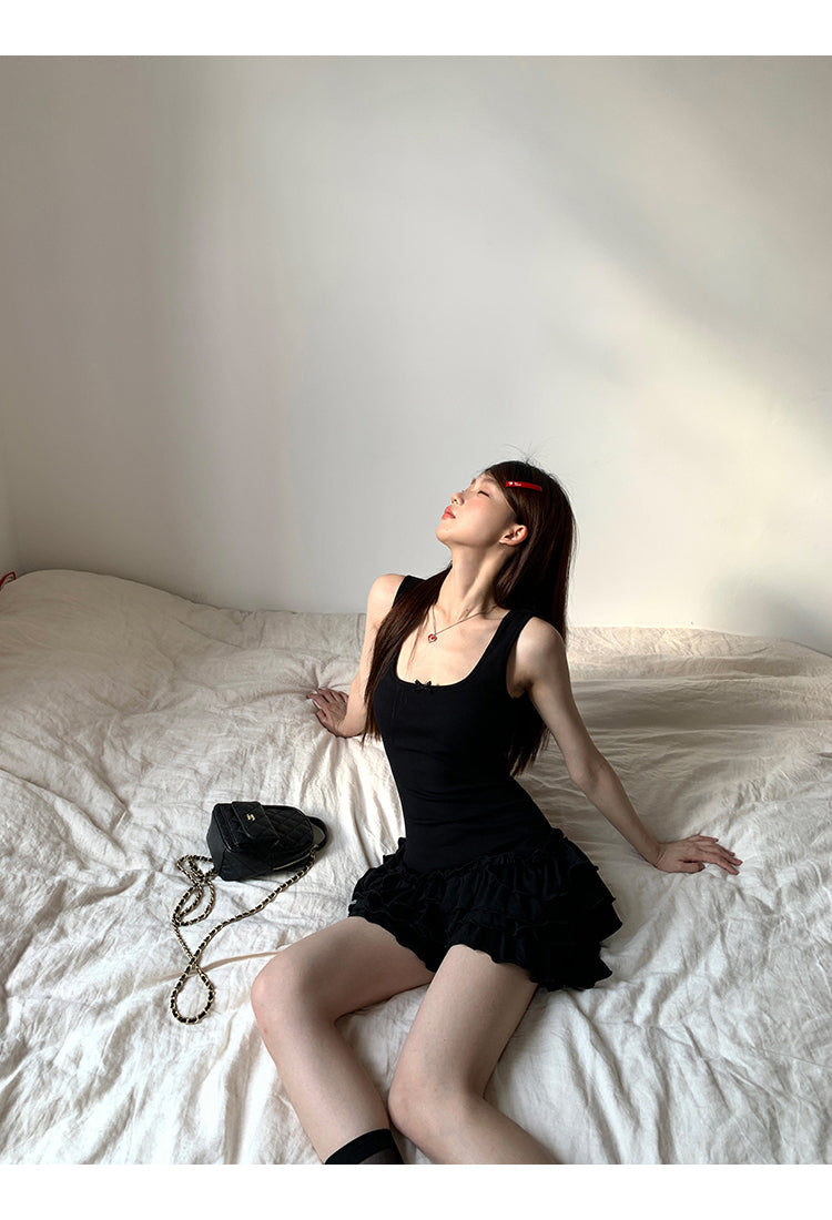 Black Ruffle Skirt Dress