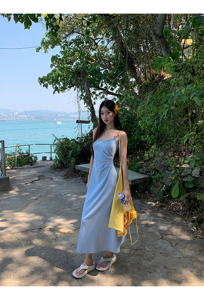 Yellow Flower Accent Blue Dress