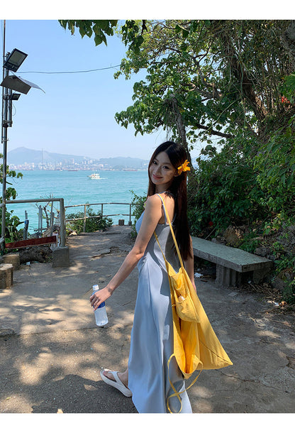 Yellow Flower Accent Blue Dress