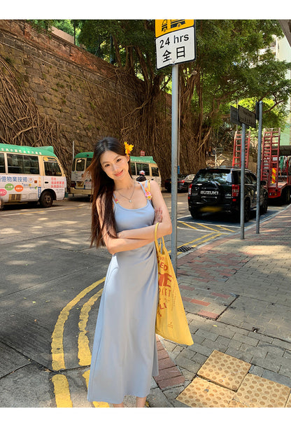 Yellow Flower Accent Blue Dress