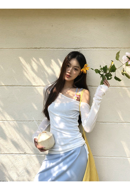 Yellow Flower Accent Blue Dress