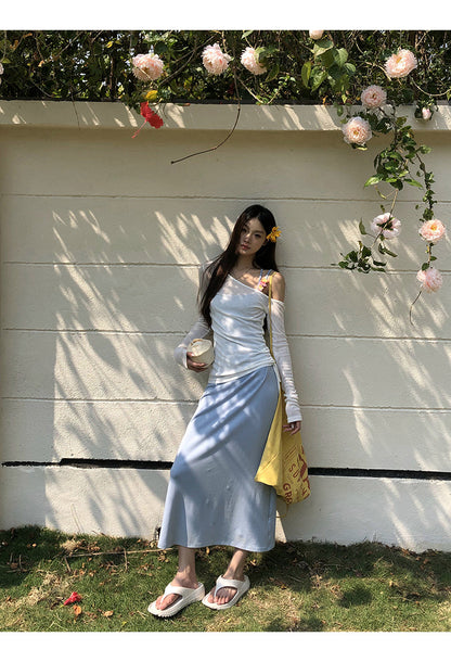 Yellow Flower Accent Blue Dress