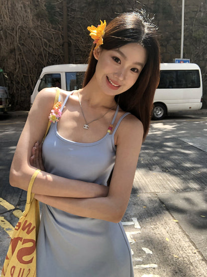 Yellow Flower Accent Blue Dress