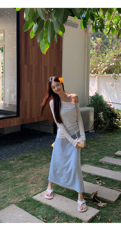Yellow Flower Accent Blue Dress