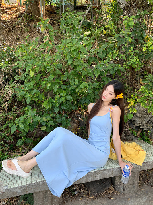 Yellow Flower Accent Blue Dress