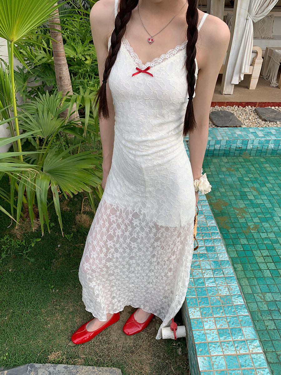 White Red Bow Dress