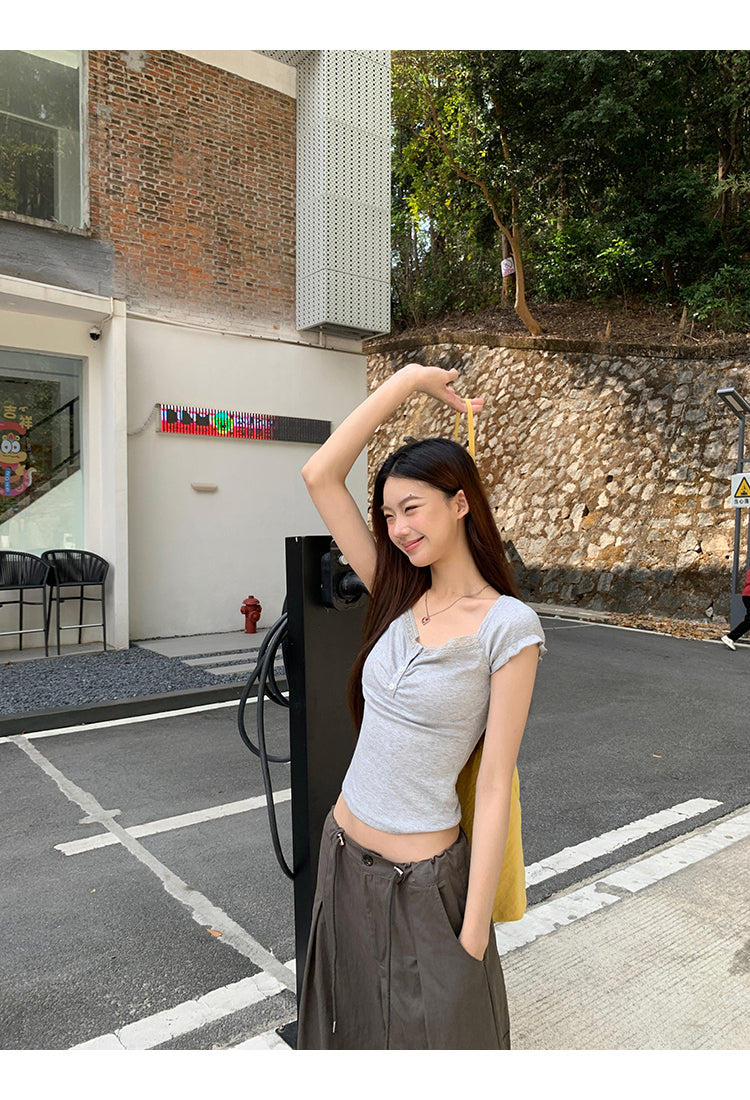 Gray Lace Trim Top