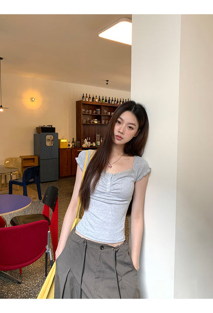 Gray Lace Trim Top