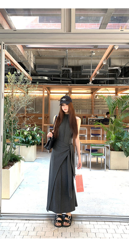 Hip Wrap Long High Neck Dress