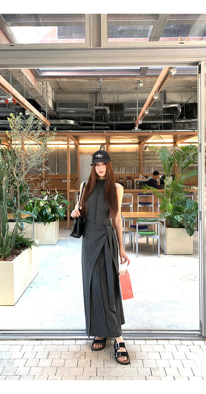 Hip Wrap Long High Neck Dress