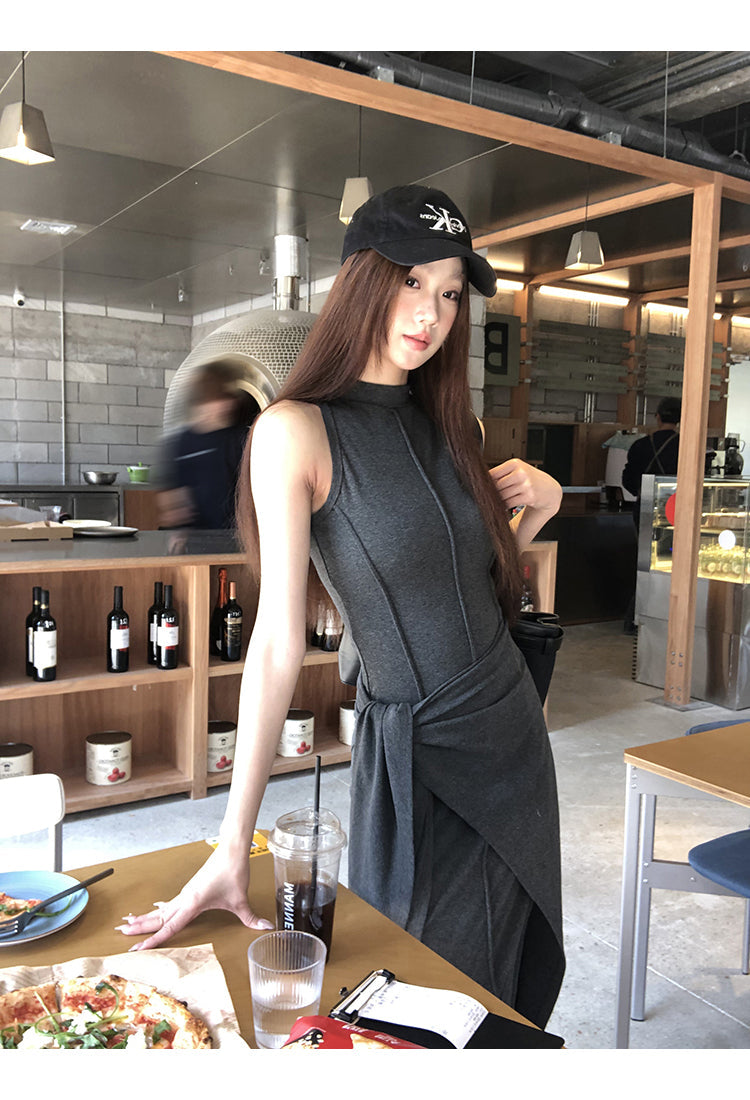 Hip Wrap Long High Neck Dress