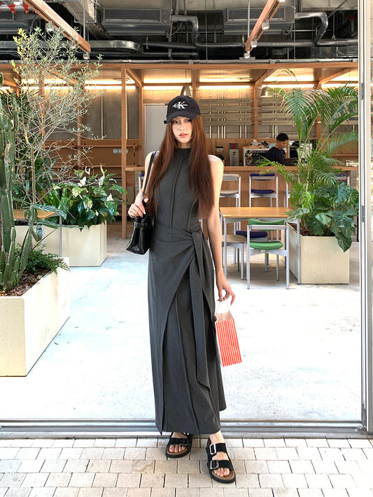 Hip Wrap Long High Neck Dress