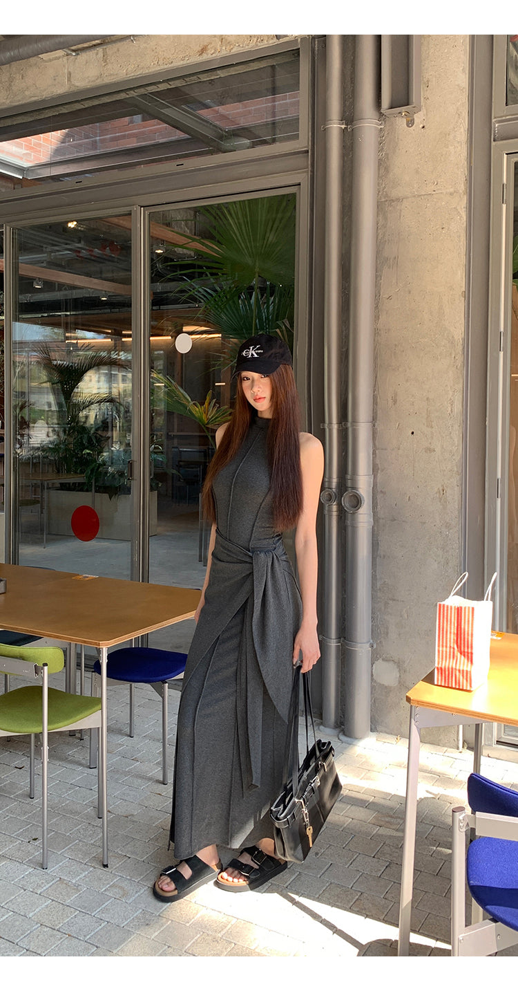 Hip Wrap Long High Neck Dress