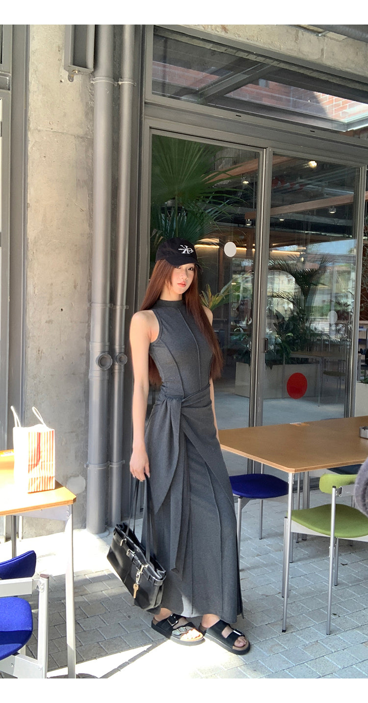 Hip Wrap Long High Neck Dress