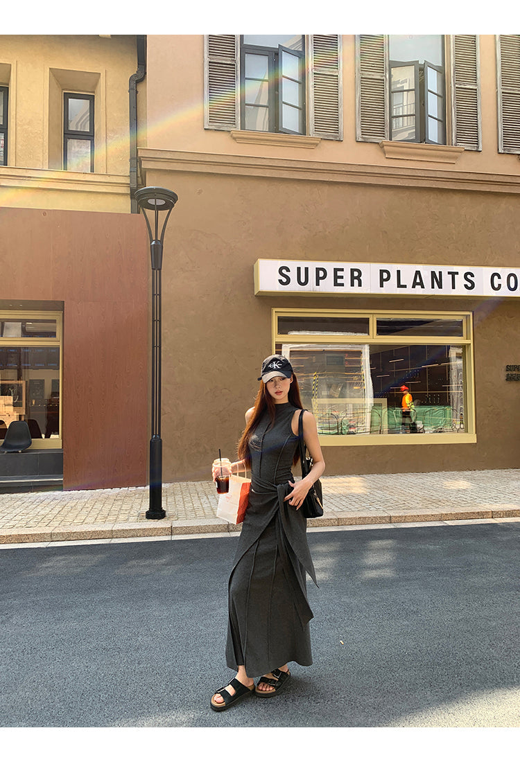 Hip Wrap Long High Neck Dress