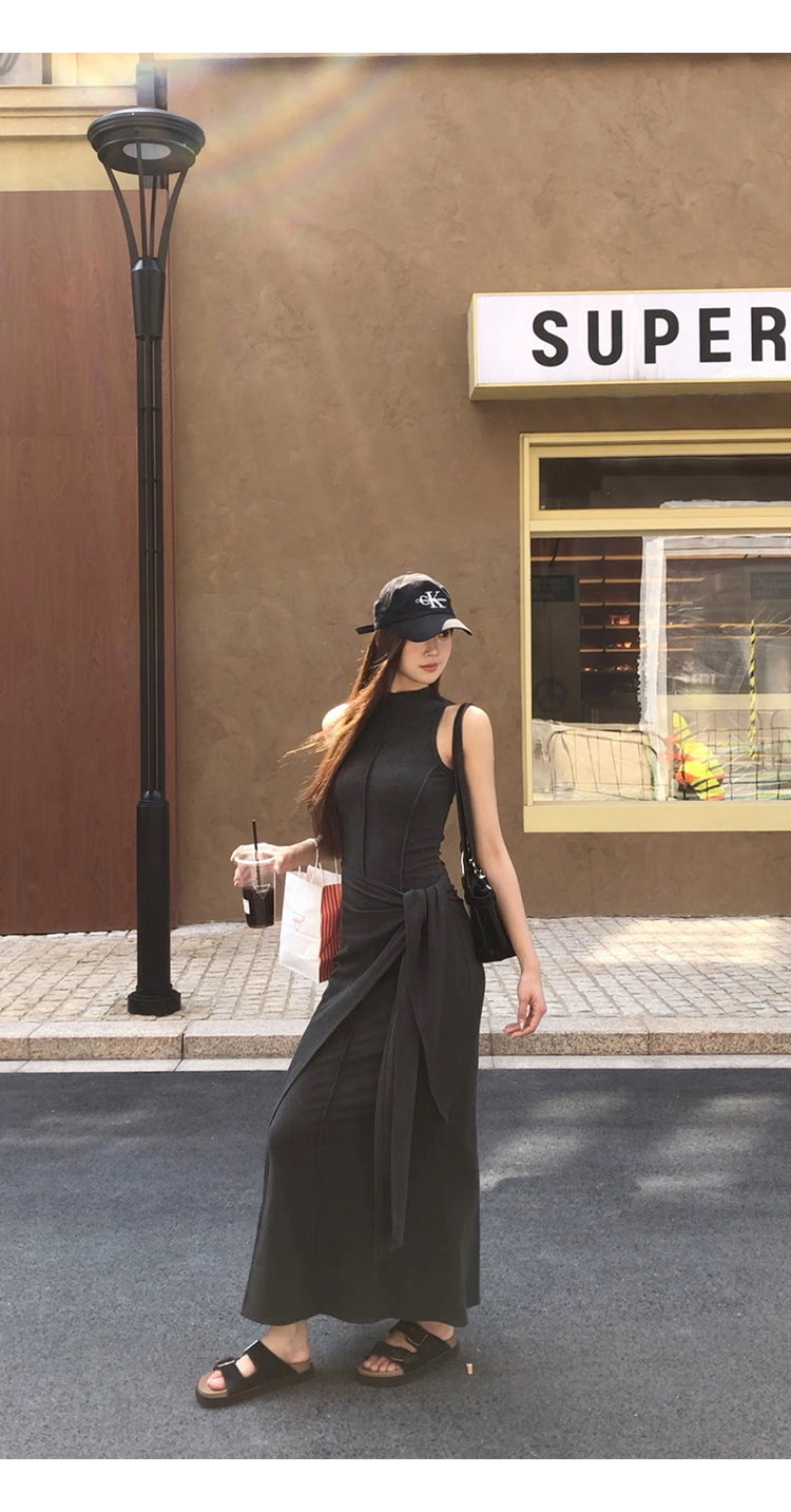 Hip Wrap Long High Neck Dress