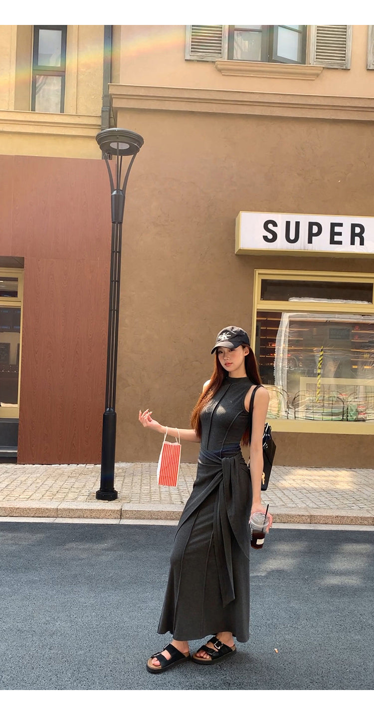 Hip Wrap Long High Neck Dress