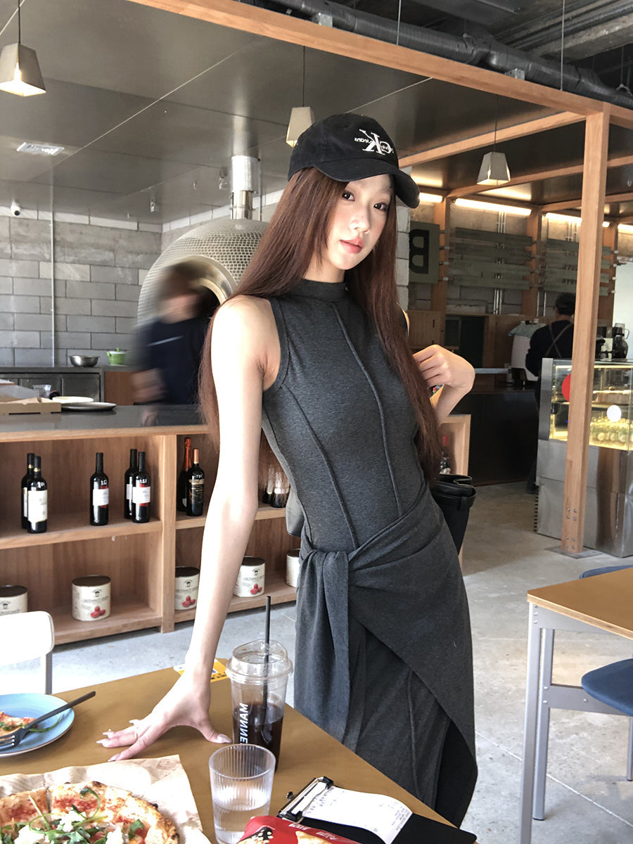 Hip Wrap Long High Neck Dress