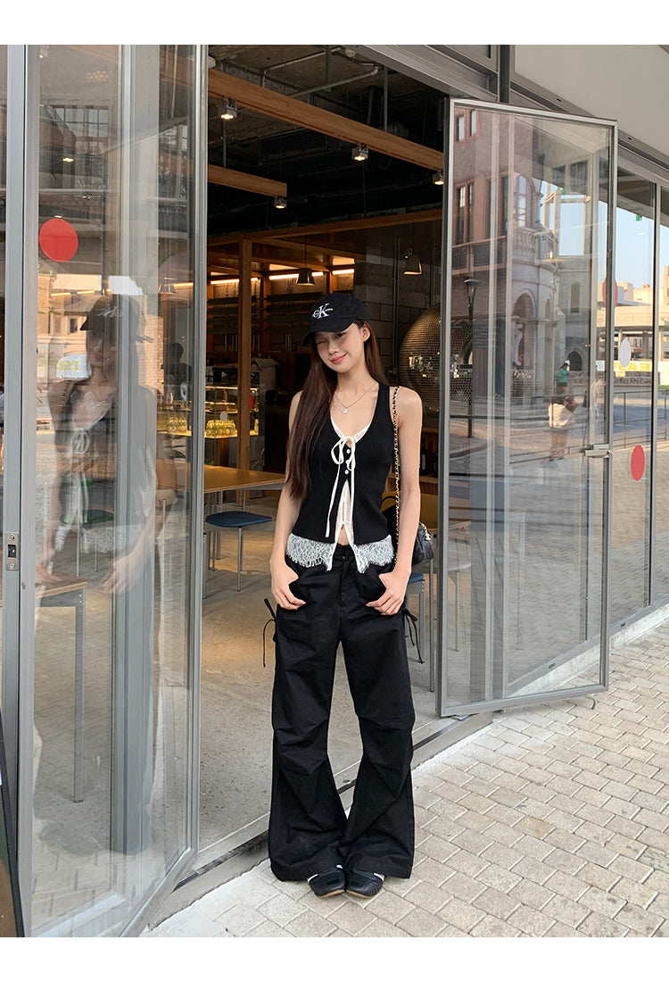 Black Double Layered Lace Camisole Top