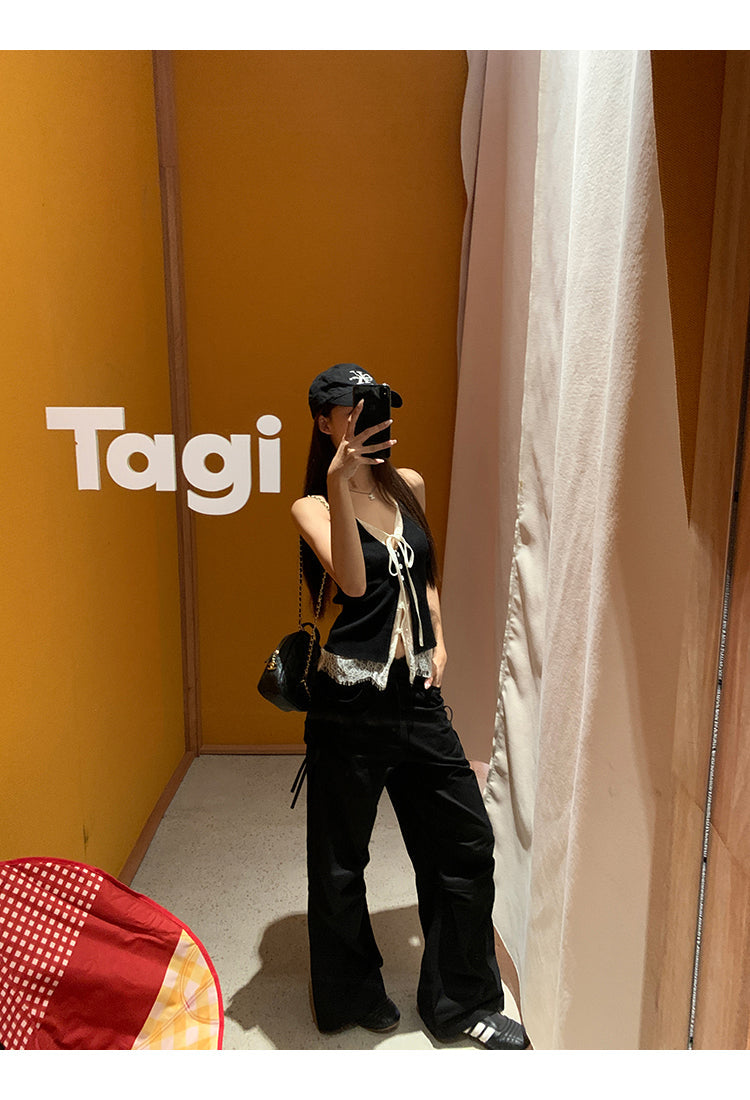 Black Double Layered Lace Camisole Top