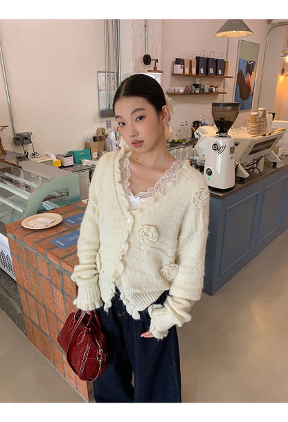 Retro Lace Trim Long Sleeve Top