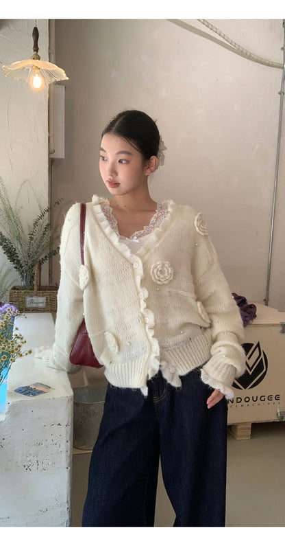 Retro Lace Trim Long Sleeve Top