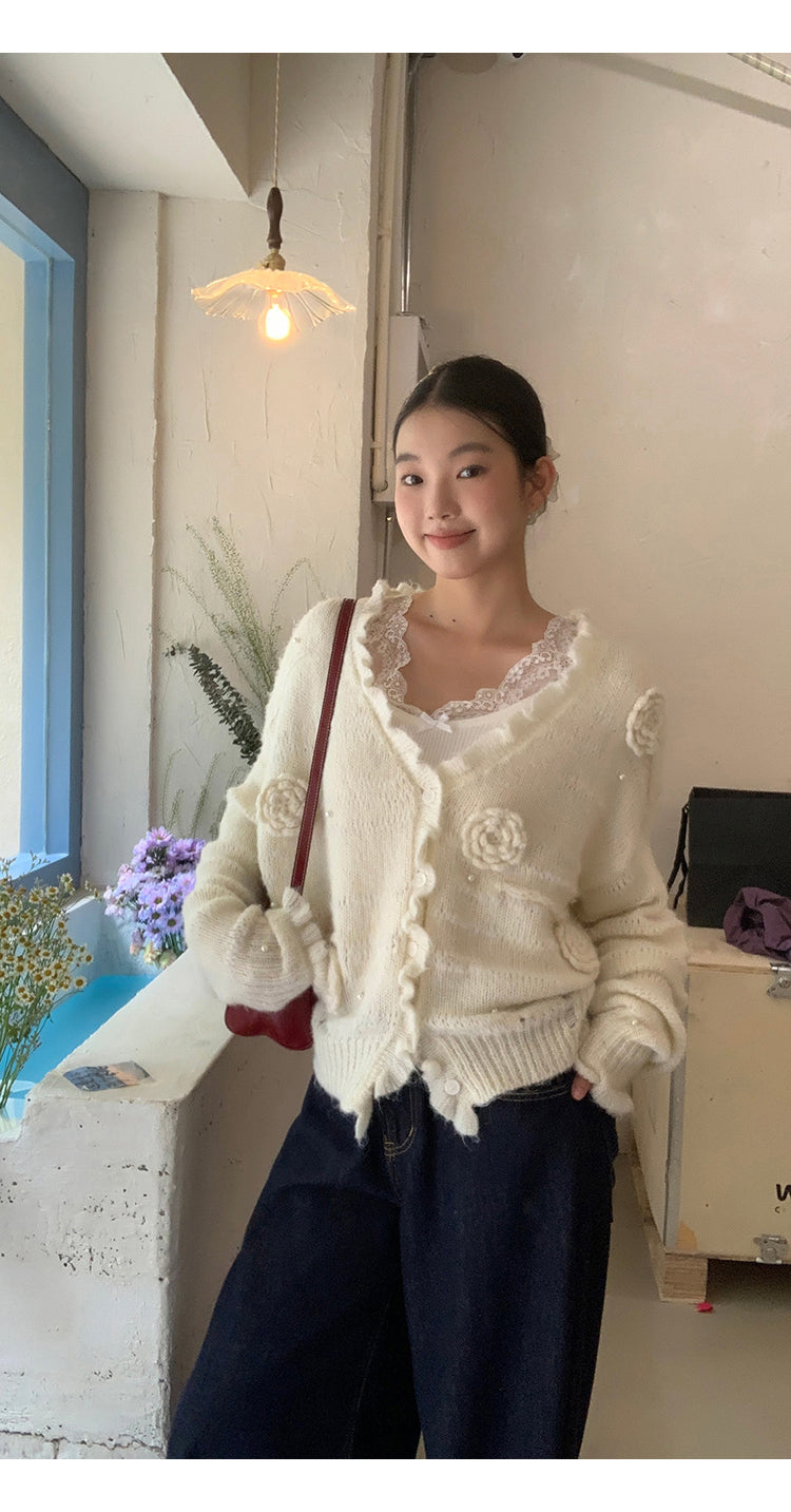 Retro Lace Trim Long Sleeve Top
