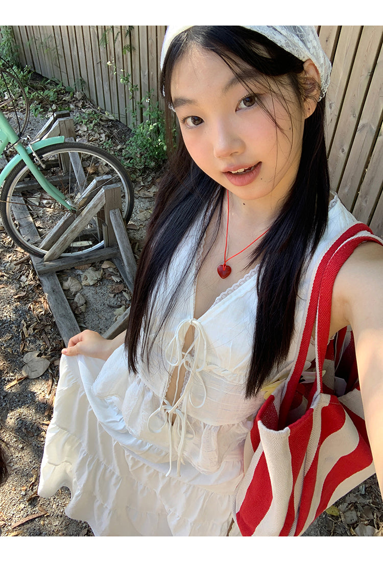 White Lace Tie Top