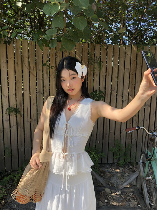 White Lace Tie Top