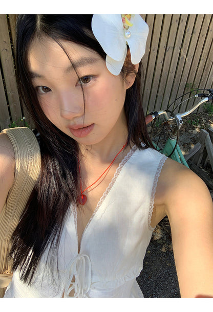 White Lace Tie Top