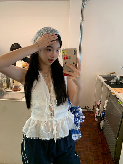 White Lace Tie Top