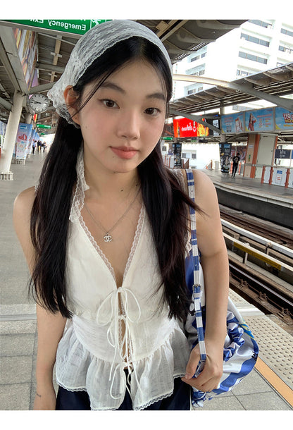 White Lace Tie Top