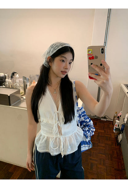 White Lace Tie Top