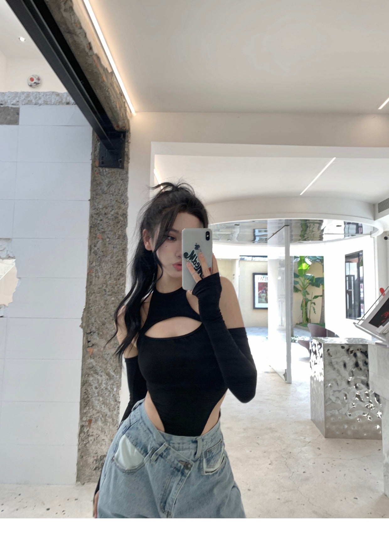 Black Crop Long Sleeve Top
