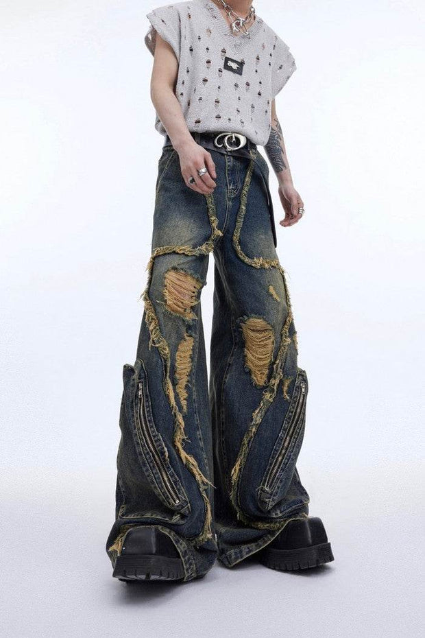 Deconstructed Retro Ripped Jeans - My Store