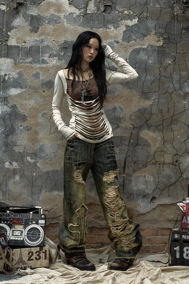 Distressed Cross Pants - My Store