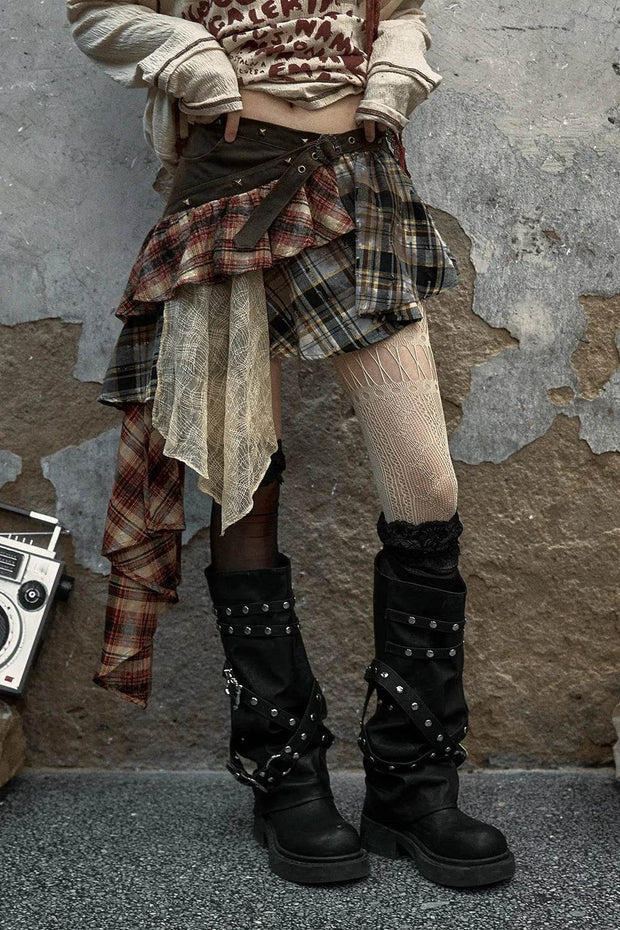 Layered Plaid Skirt - My Store