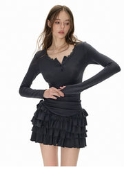 Long Sleeve Ruffle Skirt Dress