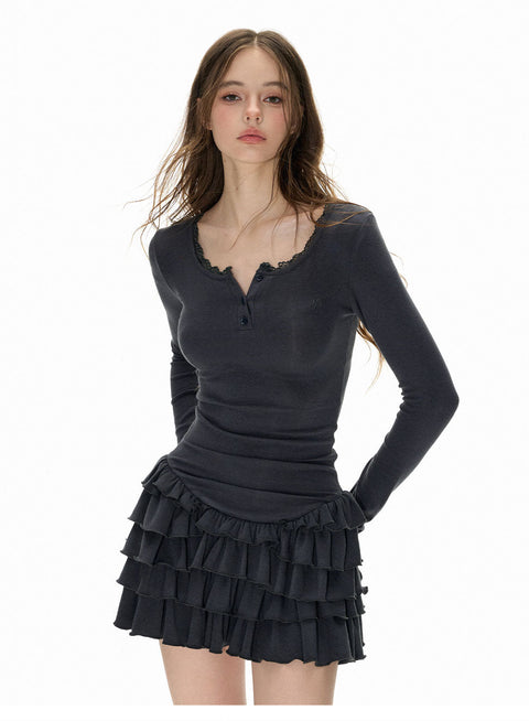 Long Sleeve Ruffle Skirt Dress