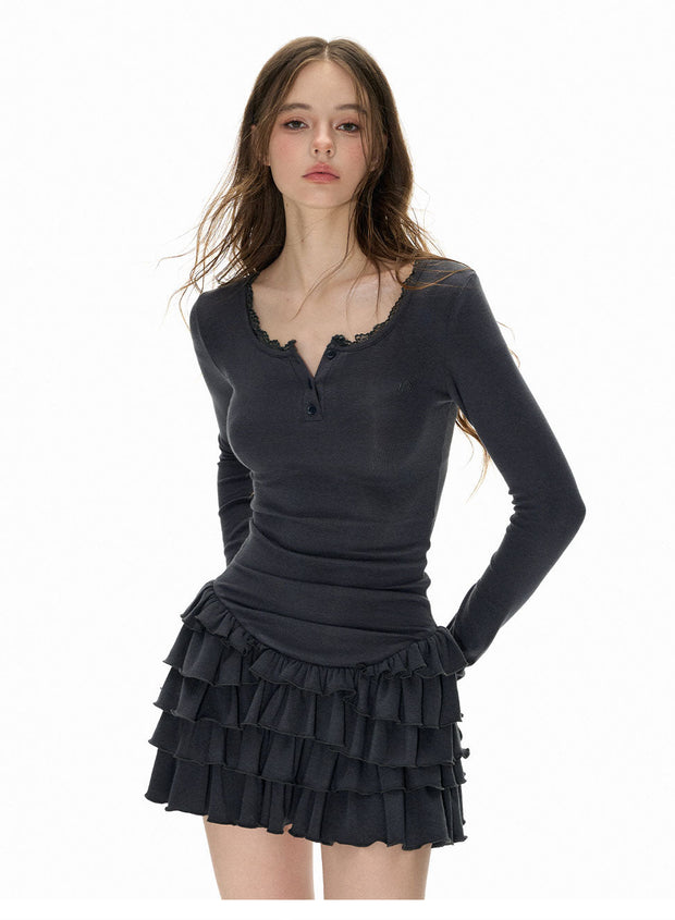 Long Sleeve Ruffle Skirt Dress