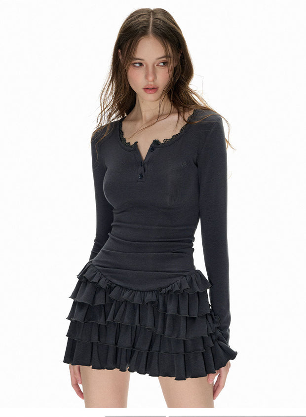 Long Sleeve Ruffle Skirt Dress