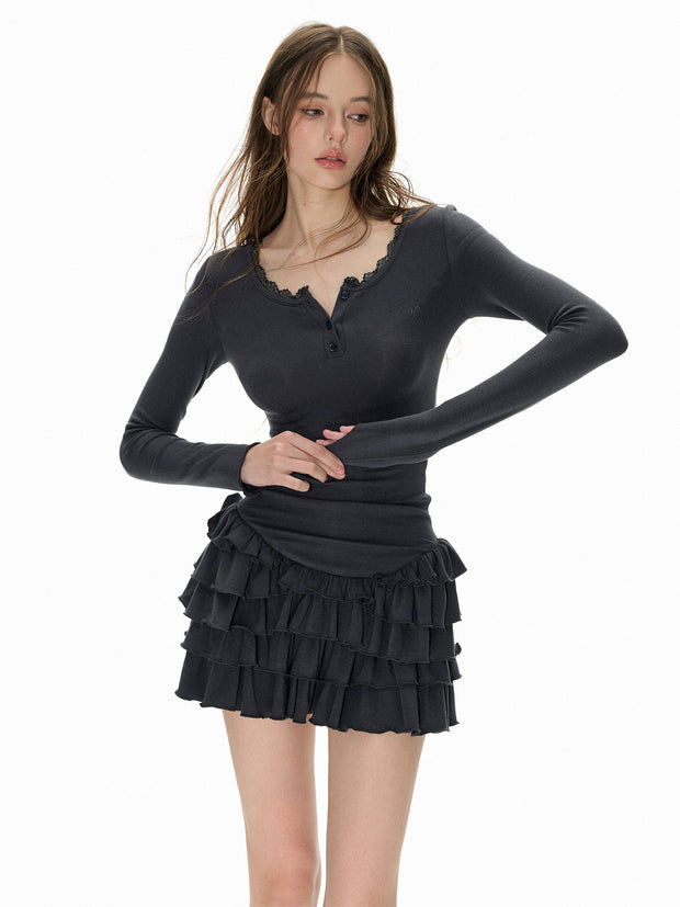 Long Sleeve Ruffle Skirt Dress