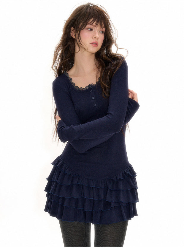 Long Sleeve Ruffle Skirt Dress