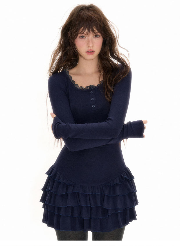 Long Sleeve Ruffle Skirt Dress