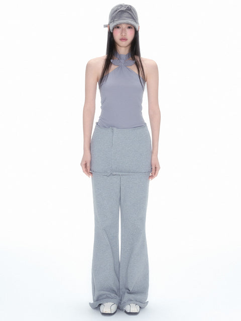 Detachable Skirt Straight-Leg Pants