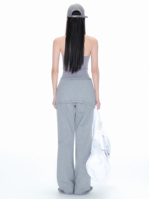 Detachable Skirt Straight-Leg Pants